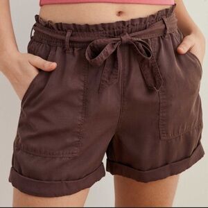Aerie 100% lyocell Camp shorts 3.5” Tie Waist size S~dark brown